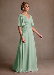 Azazie Milliat Agave A-Line Lace Chiffon Dress agave
