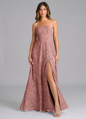 Azazie Wren Dusty Rose A-Line Strapless Floral Burnout Dress