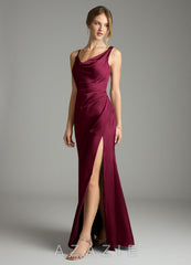 Azazie Samara Burgundy Mermaid Pleated Stretch Satin Dress burgundy