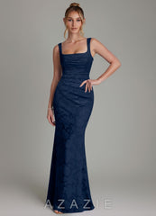 Azazie Agustina Dark Navy Mermaid Corset Floral Burnout Dress dark_navy