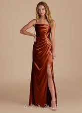 Azazie Marzia Auburn Mermaid Pleated Metallic Satin Dress