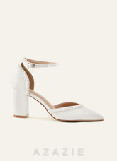 Pearl Embellished Chunky Block Heel Pumps Closed Toe Wedding Shoes