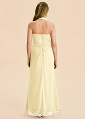 Azazie Destiny Junior Lemon Sorbet Sheath Ruched Chiffon Dress lemon_sorbet