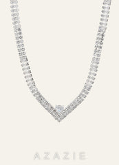 Pointed Collar Crystal Tennis Necklace and Earrings Jewelry Set silver