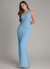 Azazie Hadley Steel Blue Mermaid Pleated Chiffon Dress steel_blue
