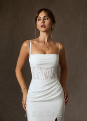 Azazie Adelais Diamond White Mermaid Off the Shoulder Crepe Back Satin Dress diamond_white