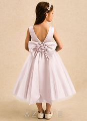 Azazie Bea Blushing Pink A-Line Bow Matte Satin Dress