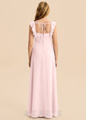 Azazie Nori Junior Blushing Pink A-Line Ruched Chiffon Dress blushing_pink