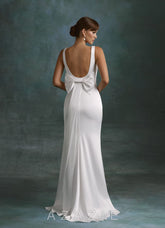 Azazie Galina Diamond White Mermaid Square Neckline Stretch Satin Dress