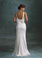 Azazie Galina Diamond White Mermaid Square Neckline Stretch Satin Dress