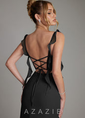 Azazie Jessamine Black Mermaid Corset Chiffon Dress black