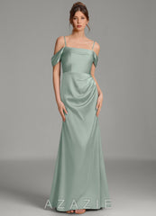 Azazie Wyatt Agave Mermaid Off the Shoulder Stretch Satin Dress agave