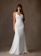 Azazie Laniece Diamond White Sheath Crepe Back Satin Dress diamond_white