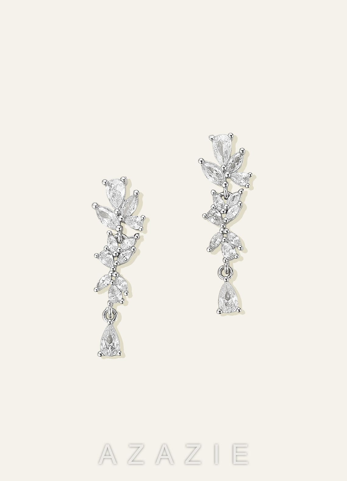 Leaf CZ Teardrop Drop Earrings