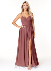 Azazie Dominic Amethyst A-Line V-Neck Pleated Chiffon Dress
