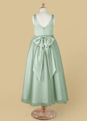 Azazie Marybell Agave A-Line Bow Tulle Dress agave
