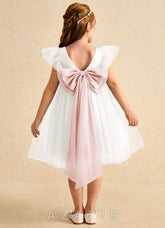 Azazie Munchkin Ivory Blushing Pink A-Line Bow Tulle Dress