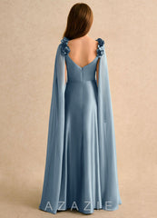 Azazie Rosita Girls Formal Dusty Blue A-Line Pleated Stretch Satin Dress dusty_blue