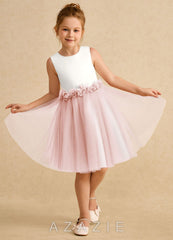 Azazie Louisa Ivory Blushing Pink A-Line Sleeveless Tulle Dress ivory/blushing_pink