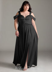 Azazie Lianne Black A-Line Off the Shoulder Stretch Satin Dress black