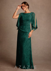 Azazie Anaheim Pine Sheath Pleated Floral Burnout Dress pine
