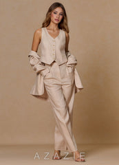 Belicia Tan 100% Linen 2-Piece Suit