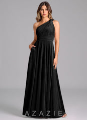 Azazie Charlize Black A-Line One Shoulder Velvet Dress