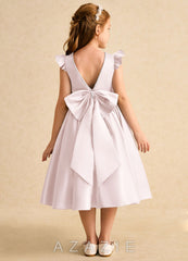 Azazie Dumpling Blushing Pink A-Line Bow Matte Satin Dress