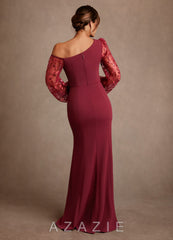 Azazie Cathleen Burgundy Sheath Lace Dress burgundy