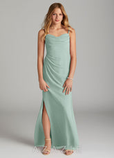 Azazie Mai Junior Agave Sheath Pleated Chiffon Dress