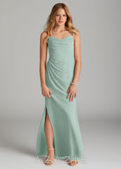 Azazie Mai Junior Agave Sheath Pleated Chiffon Dress
