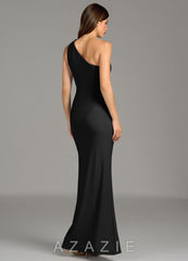 Azazie Akilah Black Mermaid One Shoulder Premium Stretch Jersey Dress black