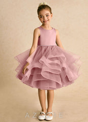 Azazie Tinie Dusty Rose Ball-Gown Bow Tulle Dress dusty_rose