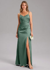Azazie Azuree Eucalyptus A-Line Pleated Stretch Satin Dress