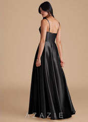 Azazie Elle Black A-Line with Pockets Metallic Satin Dress black
