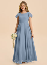 Azazie Cady Junior Dusty Blue A-Line Pleated Chiffon Dress