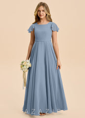 Azazie Cady Junior Dusty Blue A-Line Pleated Chiffon Dress
