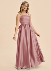 Azazie Kai Junior Dusty Rose A-Line Pleated Stretch Satin Dress dusty_rose