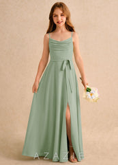 Azazie Jasslyn Girls Formal Dusty Sage A-Line Pleated Chiffon Dress