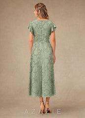 Azazie Vera Agave A-Line Pleated Floral Burnout Dress agave