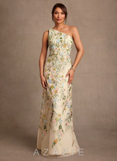 Azazie Bertie Champagne A-Line Lace Dress