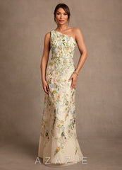 Azazie Bertie Champagne A-Line Lace Dress