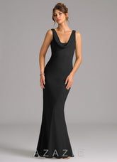 Azazie Rylina Black Mermaid Pleated Chiffon Dress