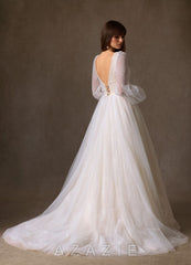 Azazie Cressida Wedding Dress Diamond White Champagne Ball-Gown Lace Tulle Dress diamond_white/champagne