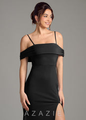 Azazie Evangelia Black Mermaid Off the Shoulder Premium Stretch Jersey Dress black