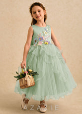 Azazie Savannah Dusty Sage Ball-Gown Lace Tulle Dress