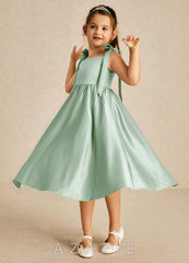 Azazie Chelsie Agave A-Line Bow Matte Satin Dress agave