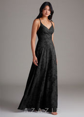 Azazie Davis Black A-Line Pleated Floral Burnout Dress black