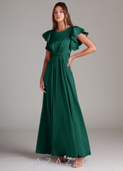 Azazie Daphne A-Line Ruched Stretch Satin Floor-Length Dress emerald