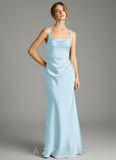 Azazie Alouette Sky Blue Mermaid Pleated Stretch Satin Dress